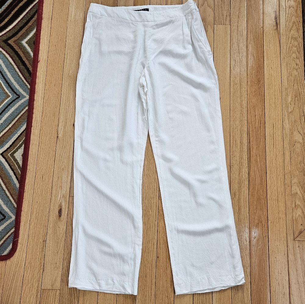 Theory Mitrana Womens Dress Pants 12 Ivory Straight Leg Quiet Luxury Minimalist